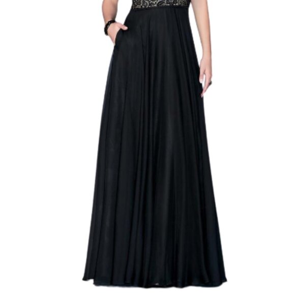 NWT La Femme 23975 Poly Chiffon Prom Dress Black Size 2 - Picture 2 of 6